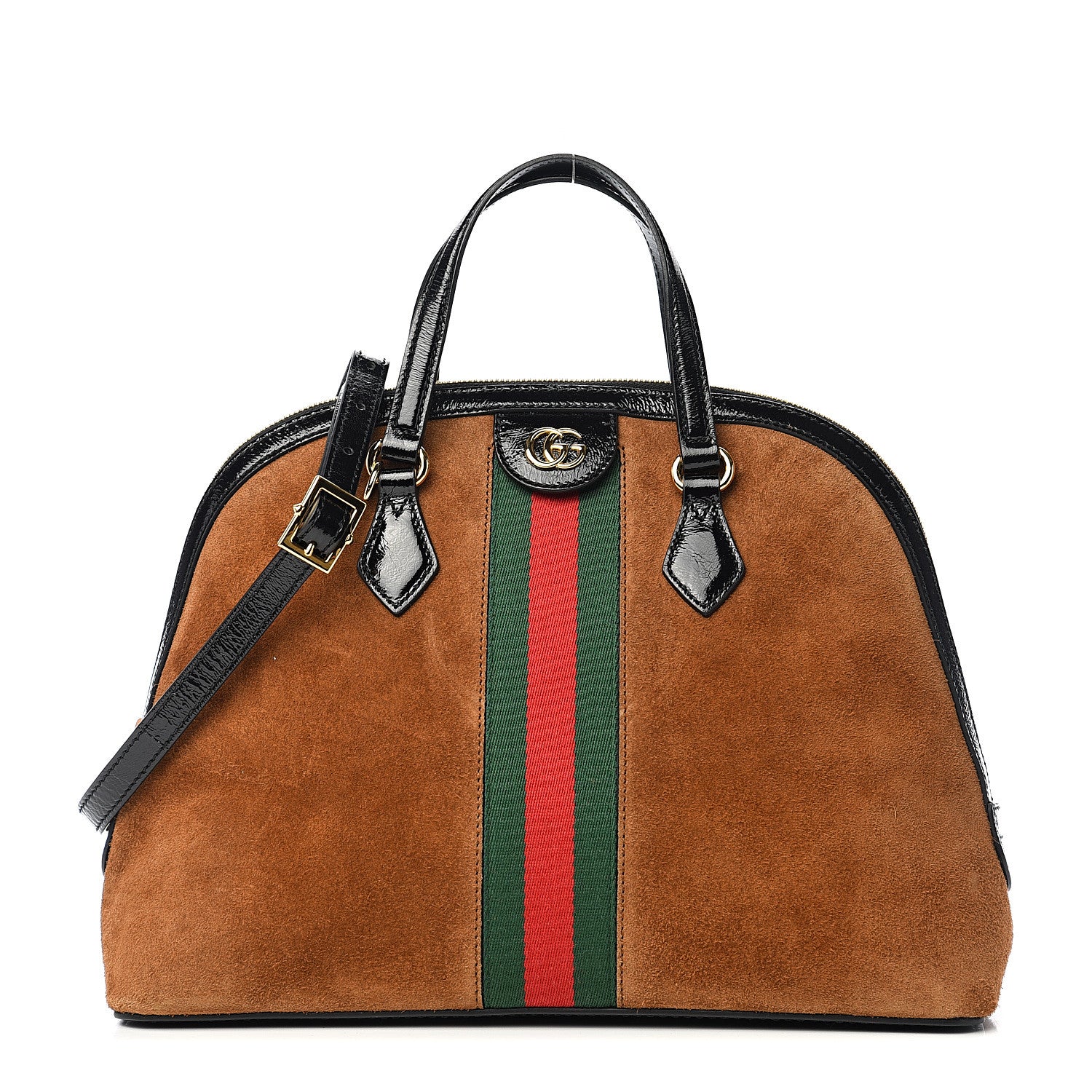 Gucci Suede Patent Web Medium Ophidia Top Handle Dome Bag Nocciola Black 1 of 10