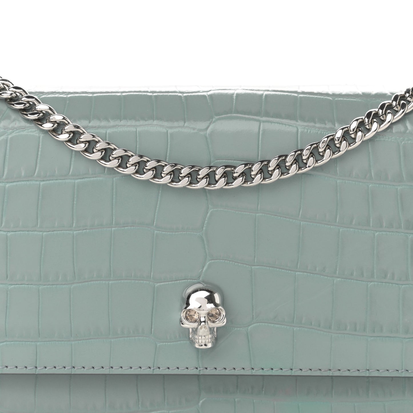 Calfskin Crocodile Embossed Skull Mini Crossbody Bag