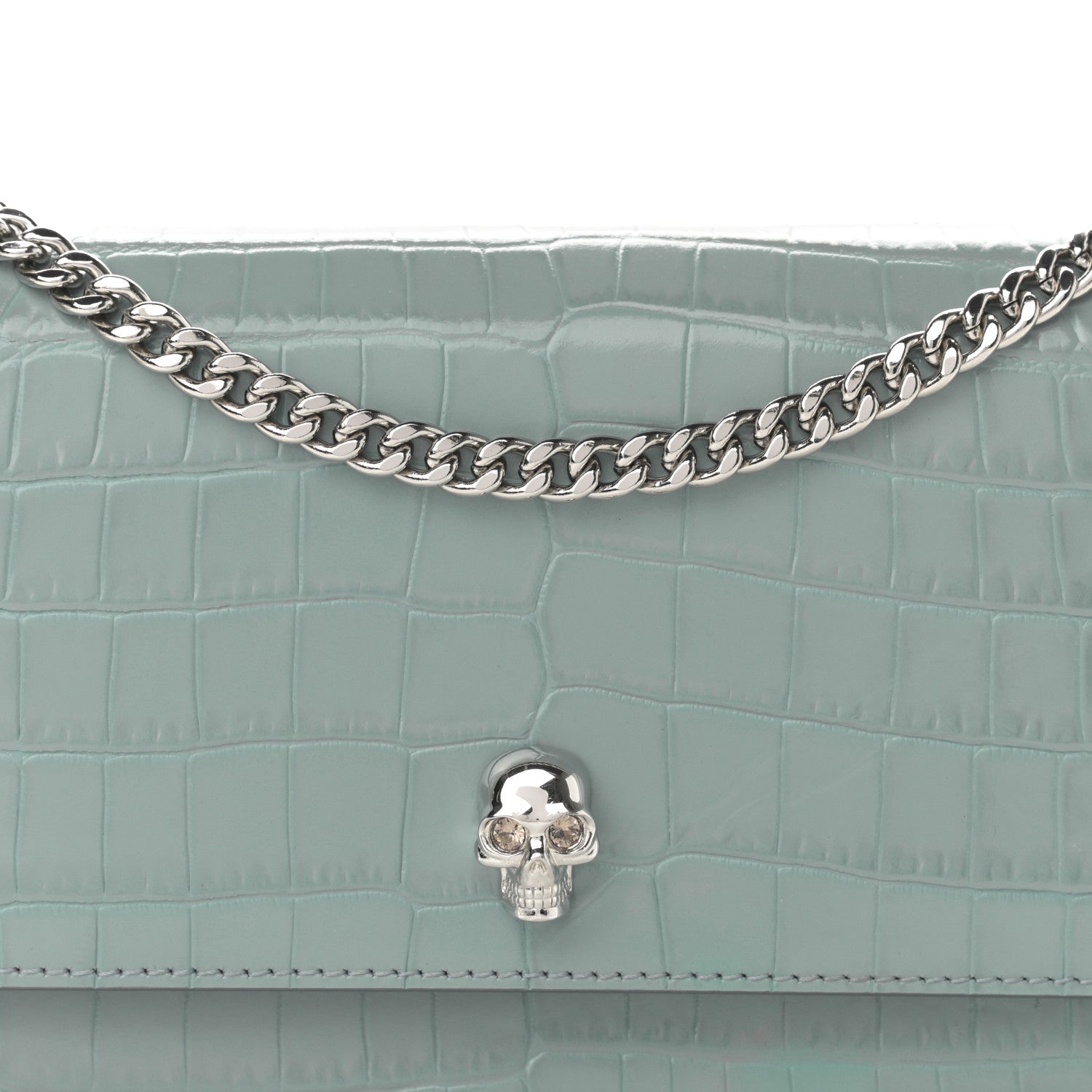 Alexander McQueen Calfskin Crocodile Embossed Skull Mini Crossbody Bag 10 of 13