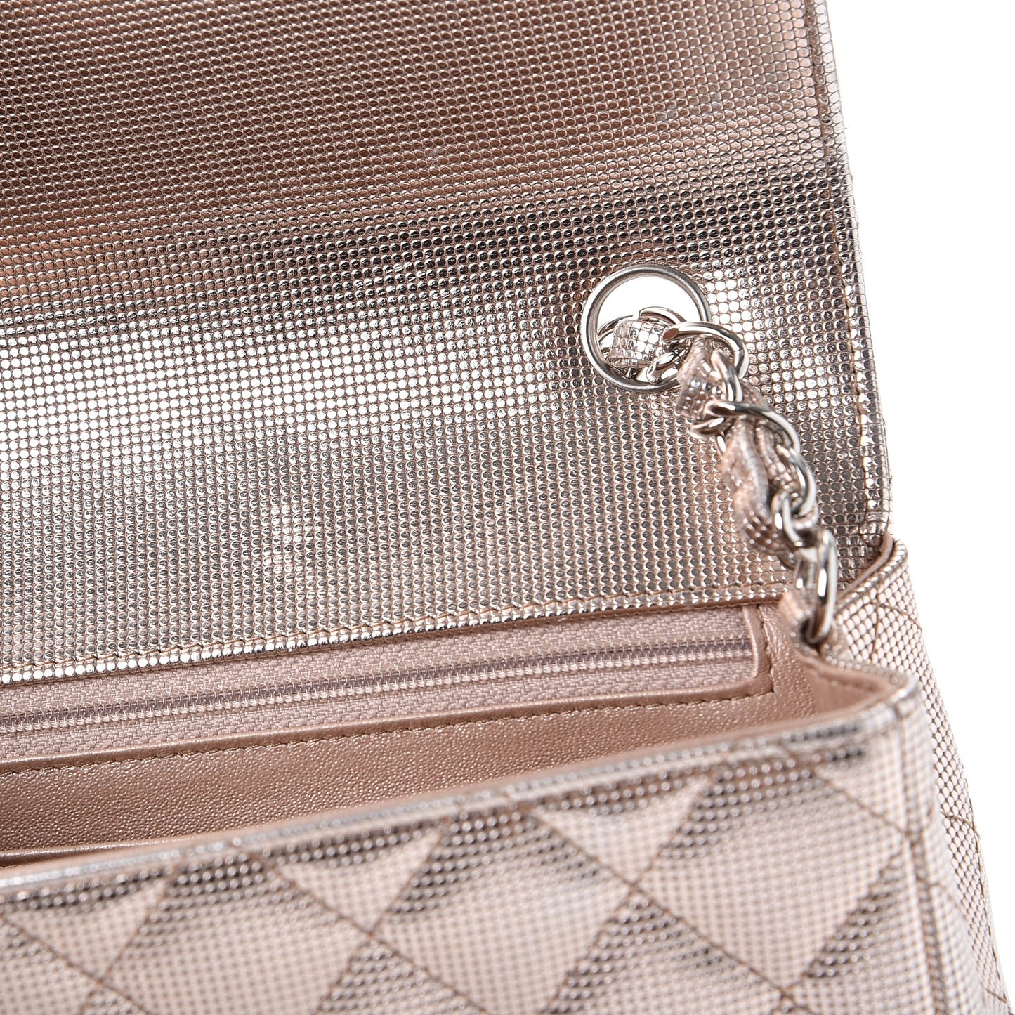 Metallic Calfskin Quilted Pixel Effect Mini Rectangular Flap Pink Gold