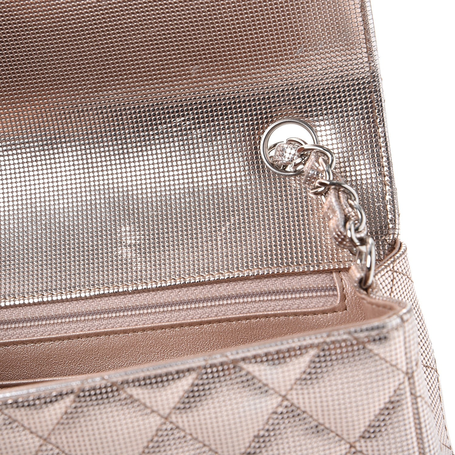 Chanel Metallic Calfskin Quilted Pixel Effect Mini Rectangular Flap Pink Gold 8 of 15