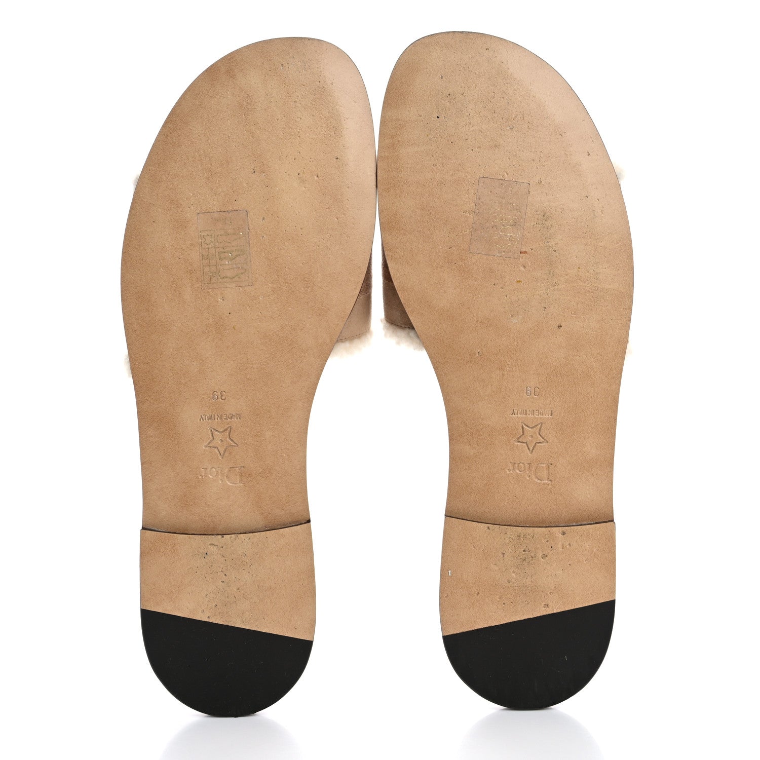 Christian Dior Suede Goatskin Shearling Embroidered Dway Slide Sandals 39 Cookie 6 of 11