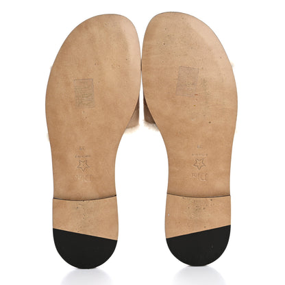 Christian Dior Suede Goatskin Shearling Embroidered Dway Slide Sandals 39 Cookie 6 of 11