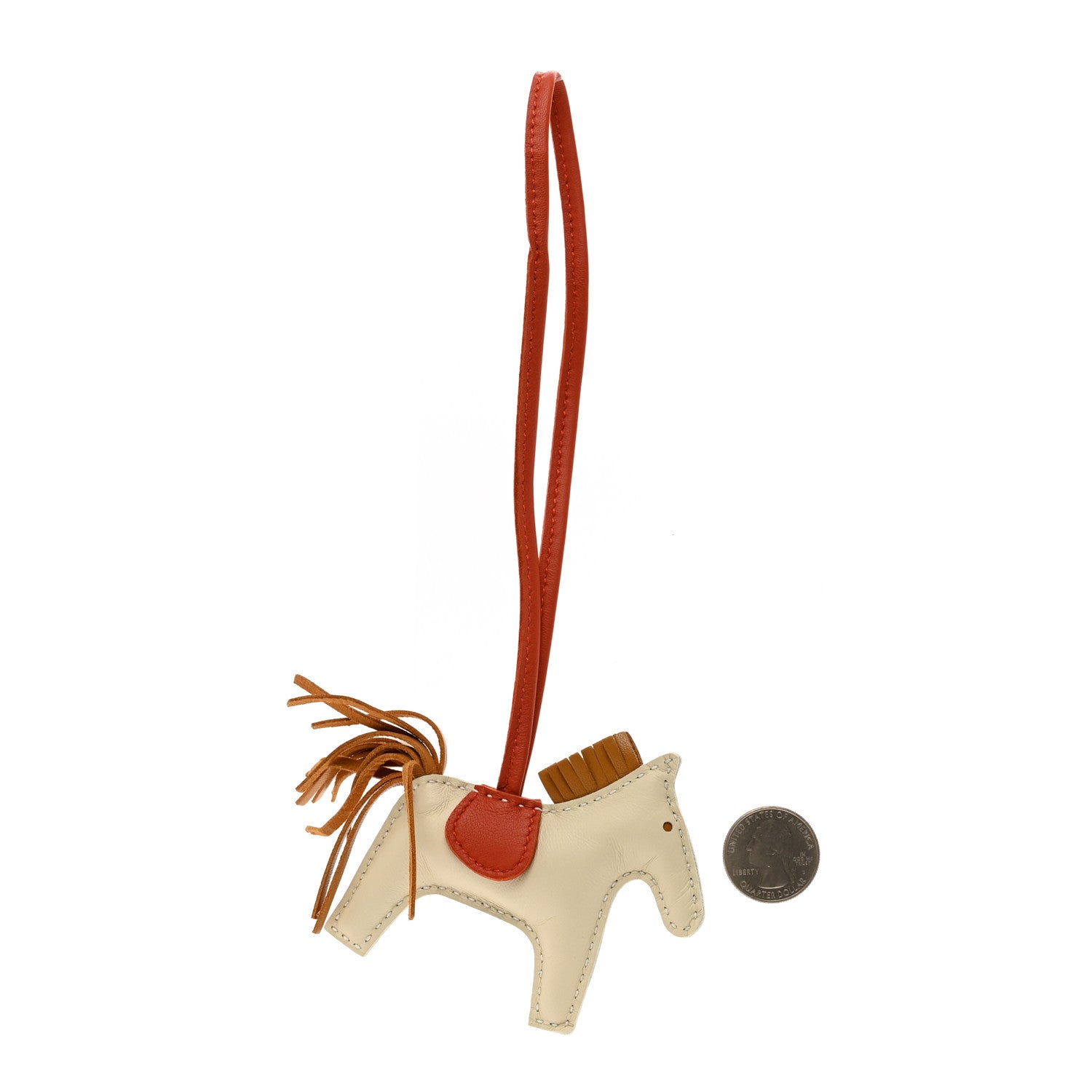 Hermes Milo Lambskin Grigri Rodeo Horse Bag Charm PM Craie Sesame Cornaline 2 of 4
