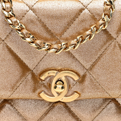 Chanel Metallic Lambskin Quilted Mini CC Crystal Logo Chain Flap Gold 8 of 10
