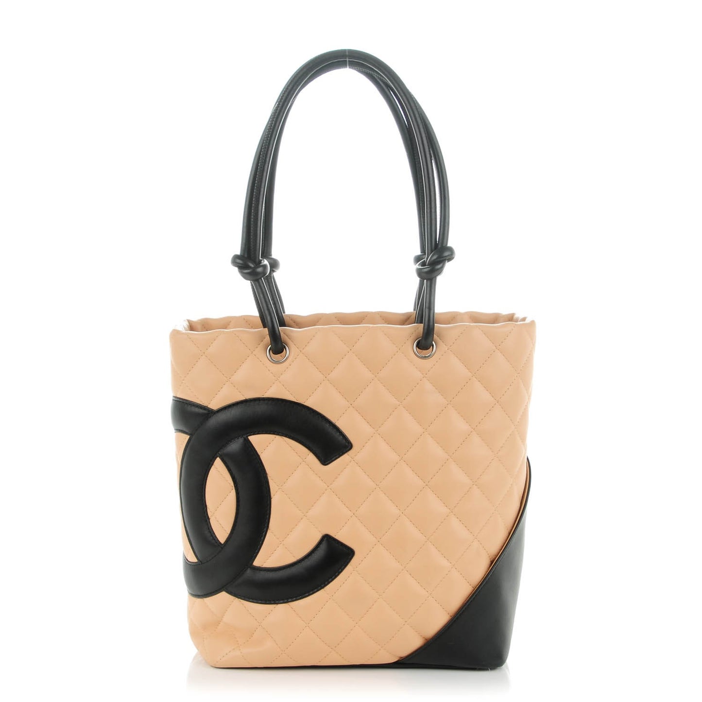 Calfskin Quilted Medium Cambon Tote Beige Black