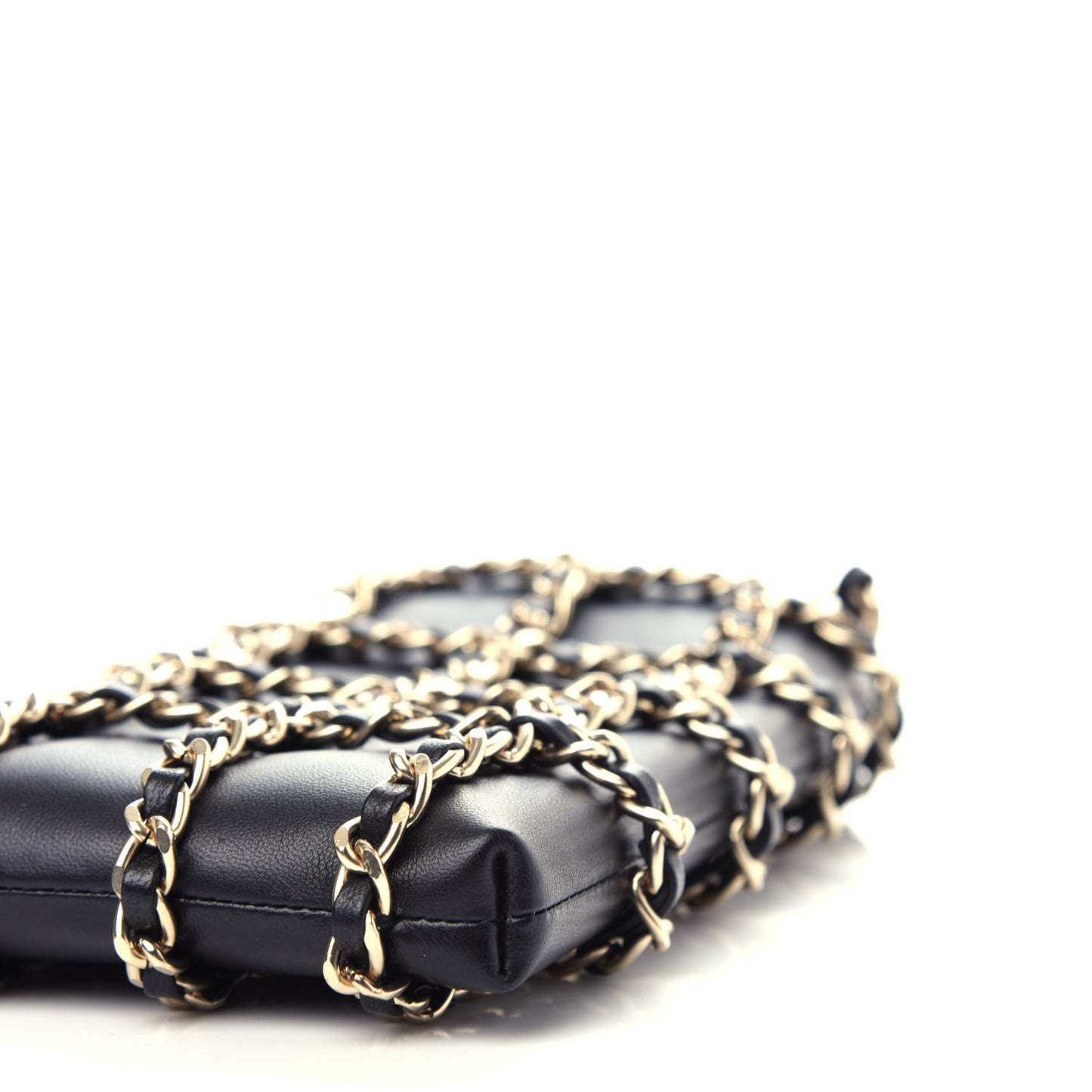 Lambskin Tech Me Out Clutch With Chain Black