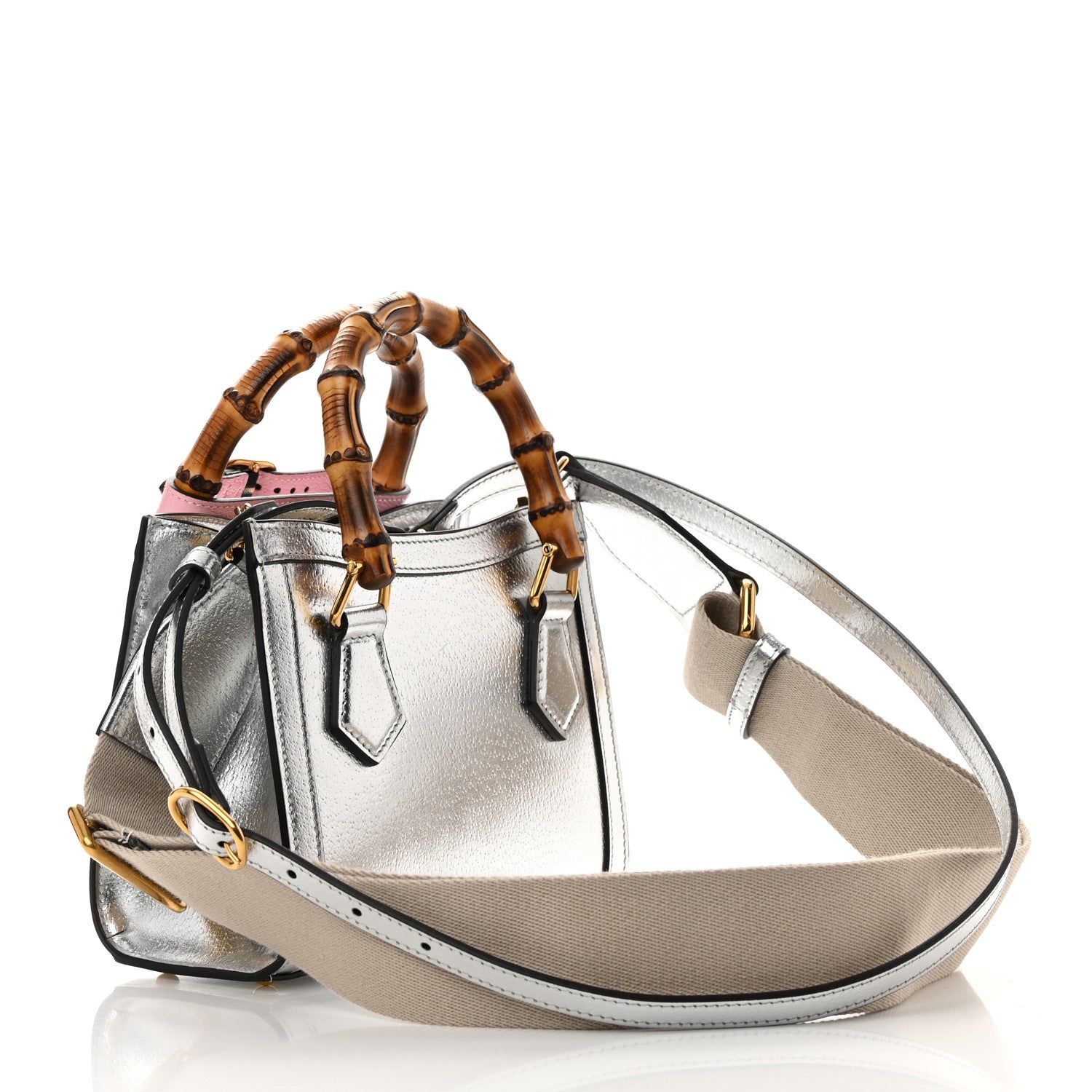 Gucci Textured Calfskin Mini Diana Tote Bag Silver Wild Rose 3 of 14