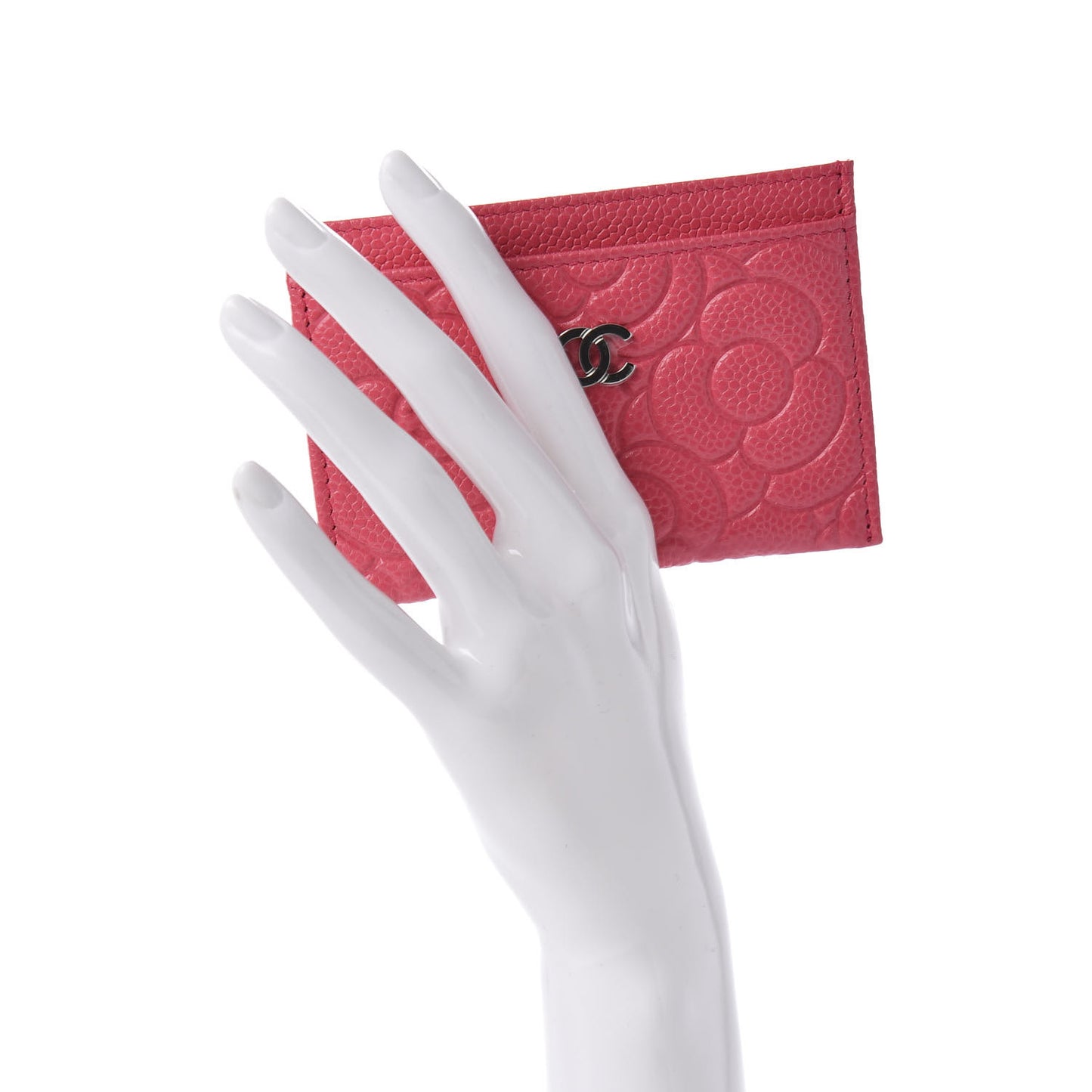 Caviar Camellia Embossed Card Holder Pink