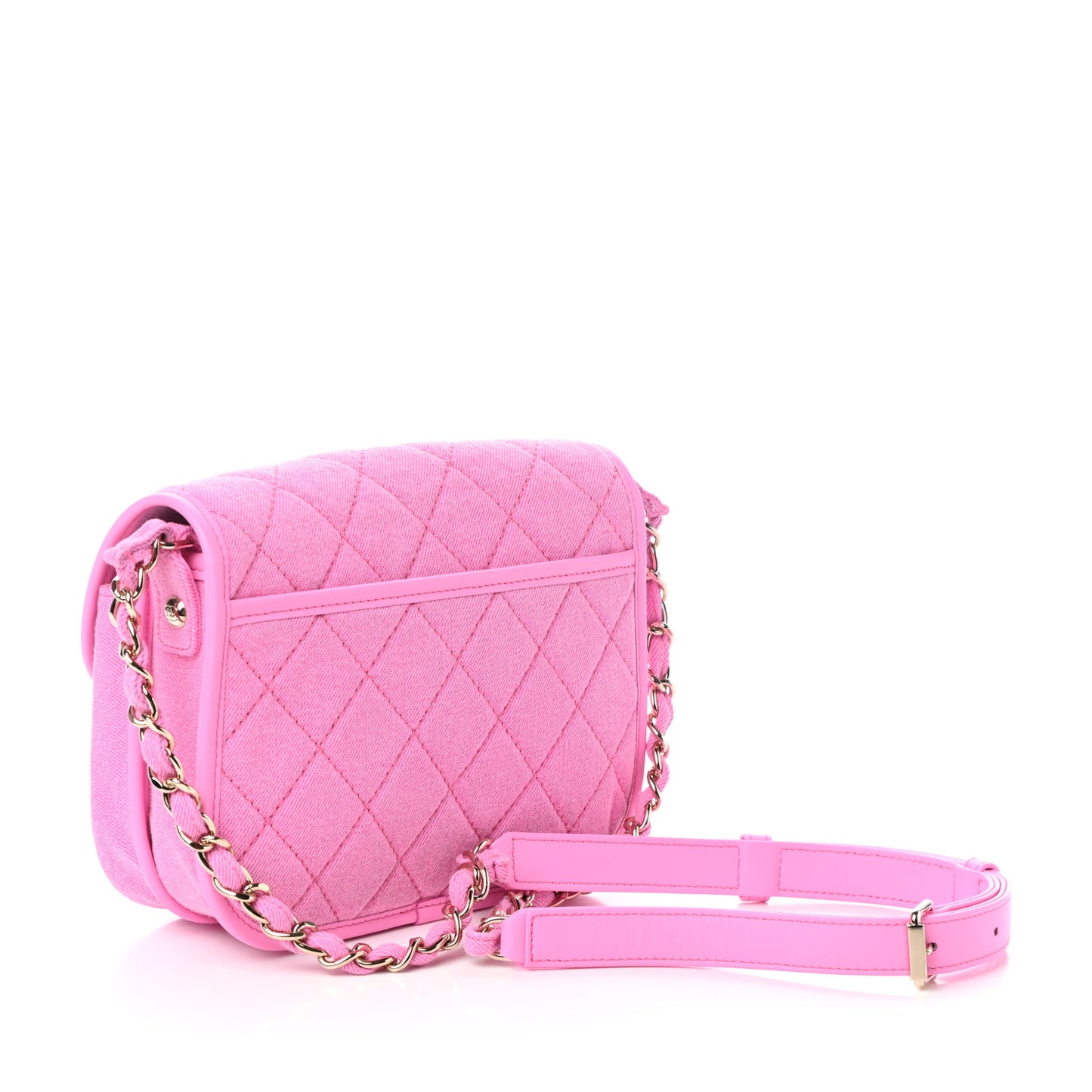 Denim Quilted Small Messenger Flap Neon Pink