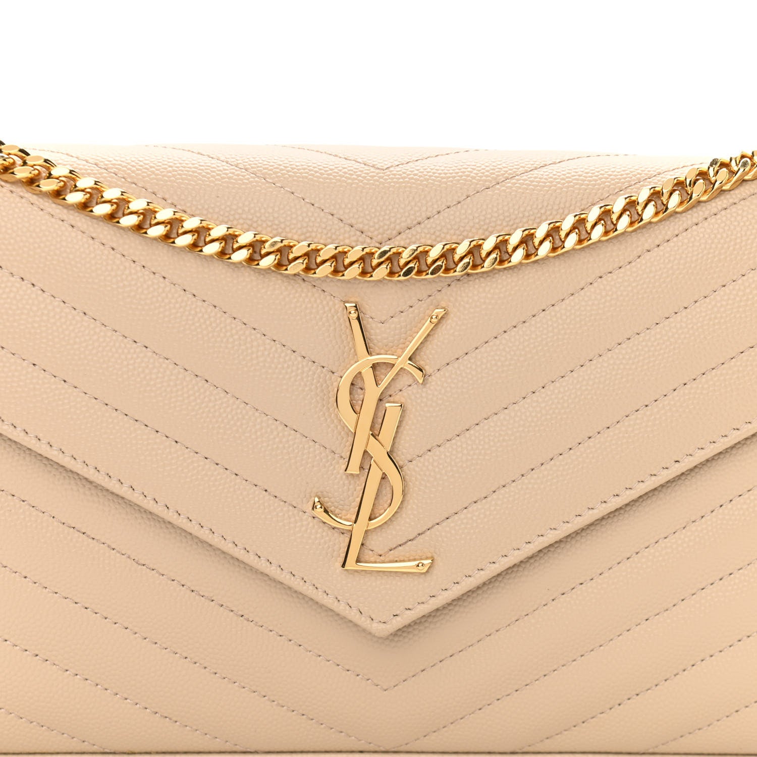 Saint Laurent Grain De Poudre Matelasse Chevron Monogram Chain Wallet Nude Powder 7 of 10
