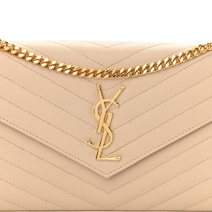 Saint Laurent Grain De Poudre Matelasse Chevron Monogram Chain Wallet Nude Powder 7 of 10