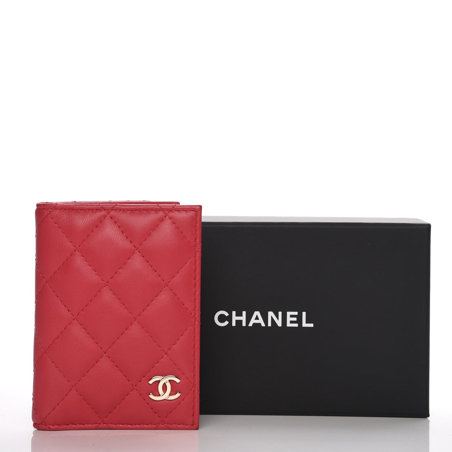 Lambskin Quilted Card Holder Wallet Dark Pink