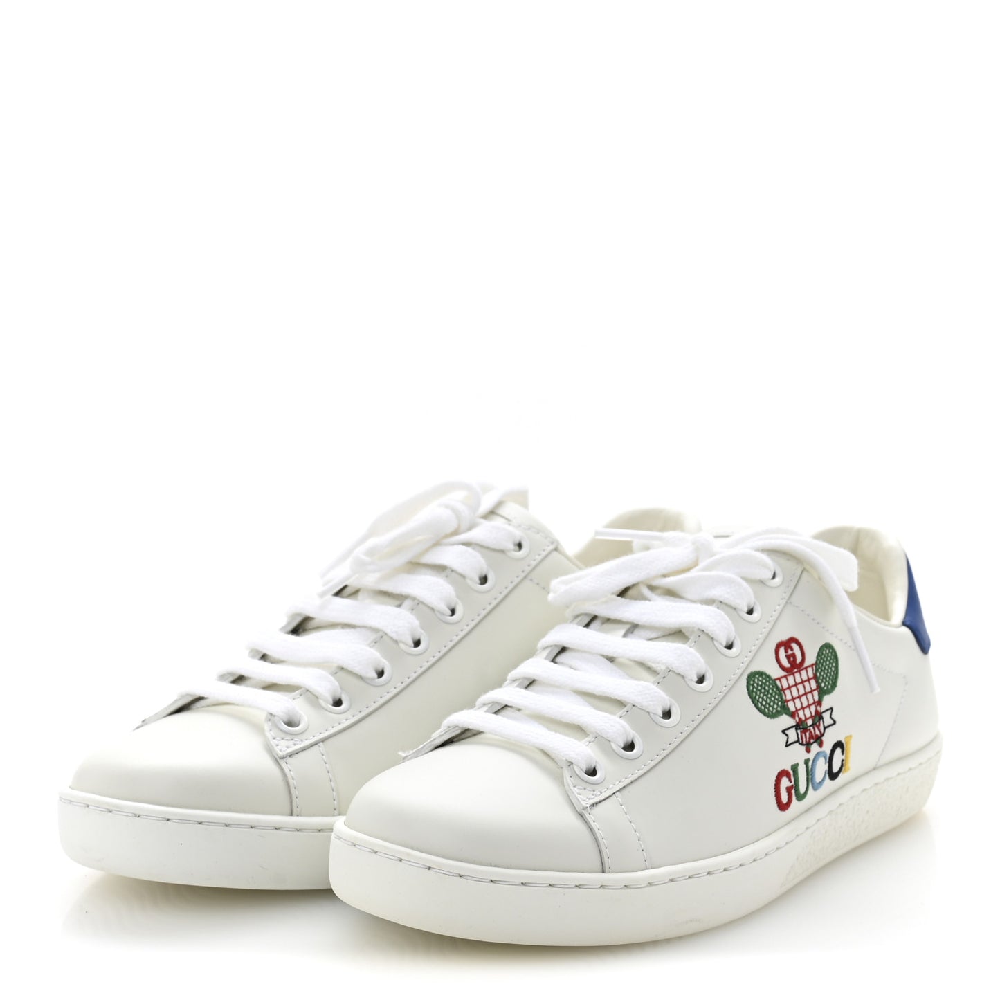 Calfskin Miro Soft Tennis Embroidered Womens Ace Sneakers 36 White Rio Blue