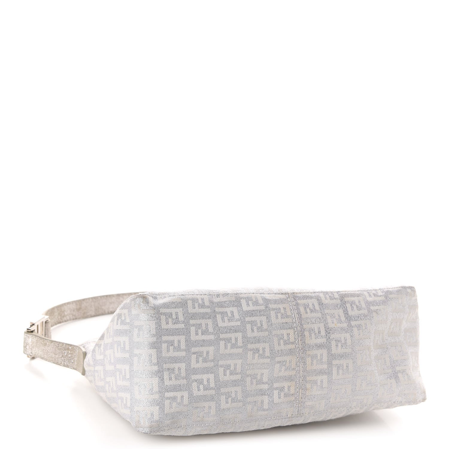 Fendi Metallic Lurex Zucchino Suede Small Shoulder Bag White Argento 4 of 12
