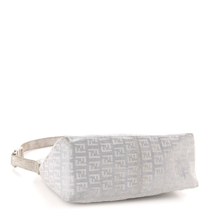 Fendi Metallic Lurex Zucchino Suede Small Shoulder Bag White Argento 4 of 12