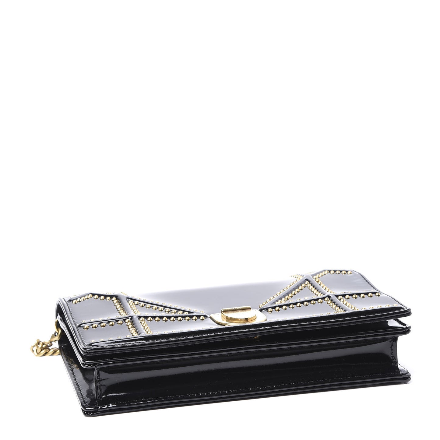 Patent Studded Diorama Wallet on Chain Pouch Black
