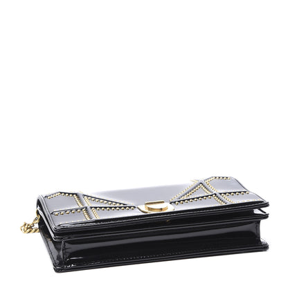 Christian Dior Patent Studded Diorama Wallet on Chain Pouch Black 3 of 10