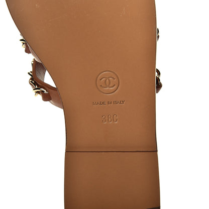 Chanel Calfskin Chain Thong Flat Sandals 38 Beige 7 of 7