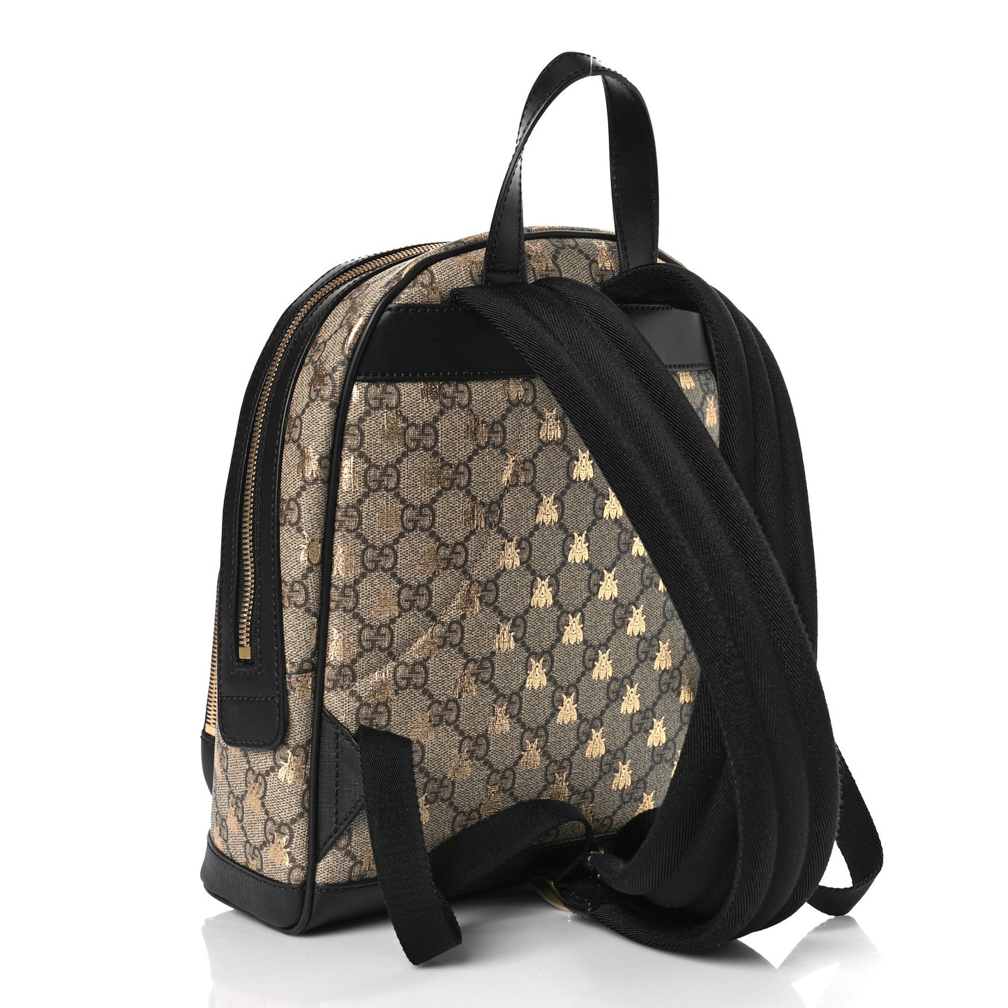 GG Supreme Monogram Bees Print Small Day Backpack Beige Oro Black