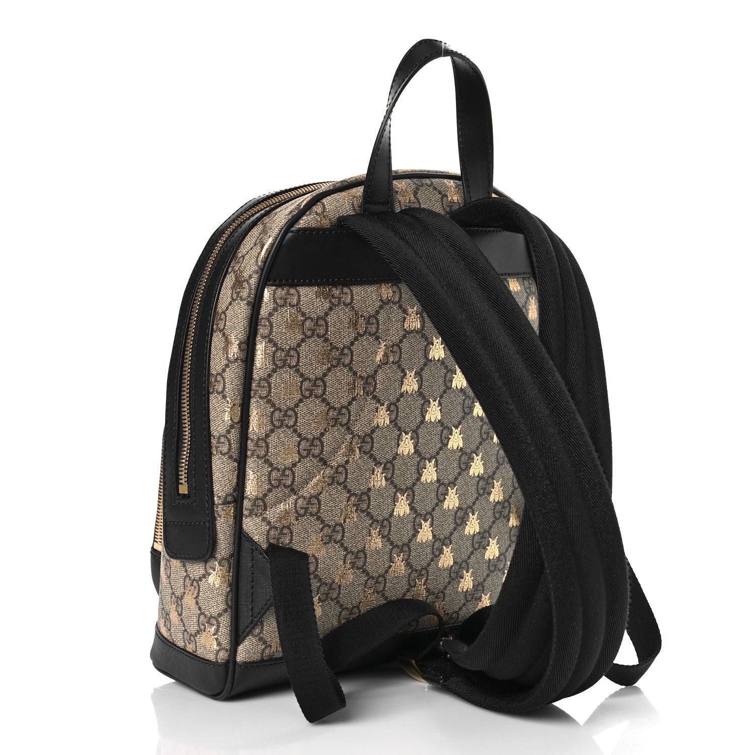Gucci GG Supreme Monogram Bees Print Small Day Backpack Beige Oro Black 3 of 8