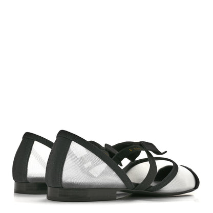 Chanel Mesh Grosgrain Mary Janes Flats 37 White Black 5 of 10