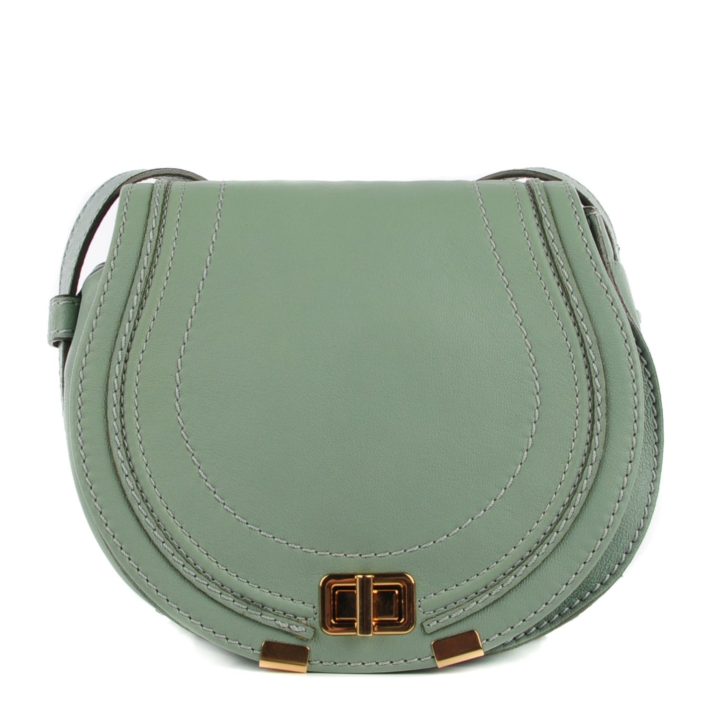 Calfskin Mini Marcie Lock Round Crossbody Bag Green