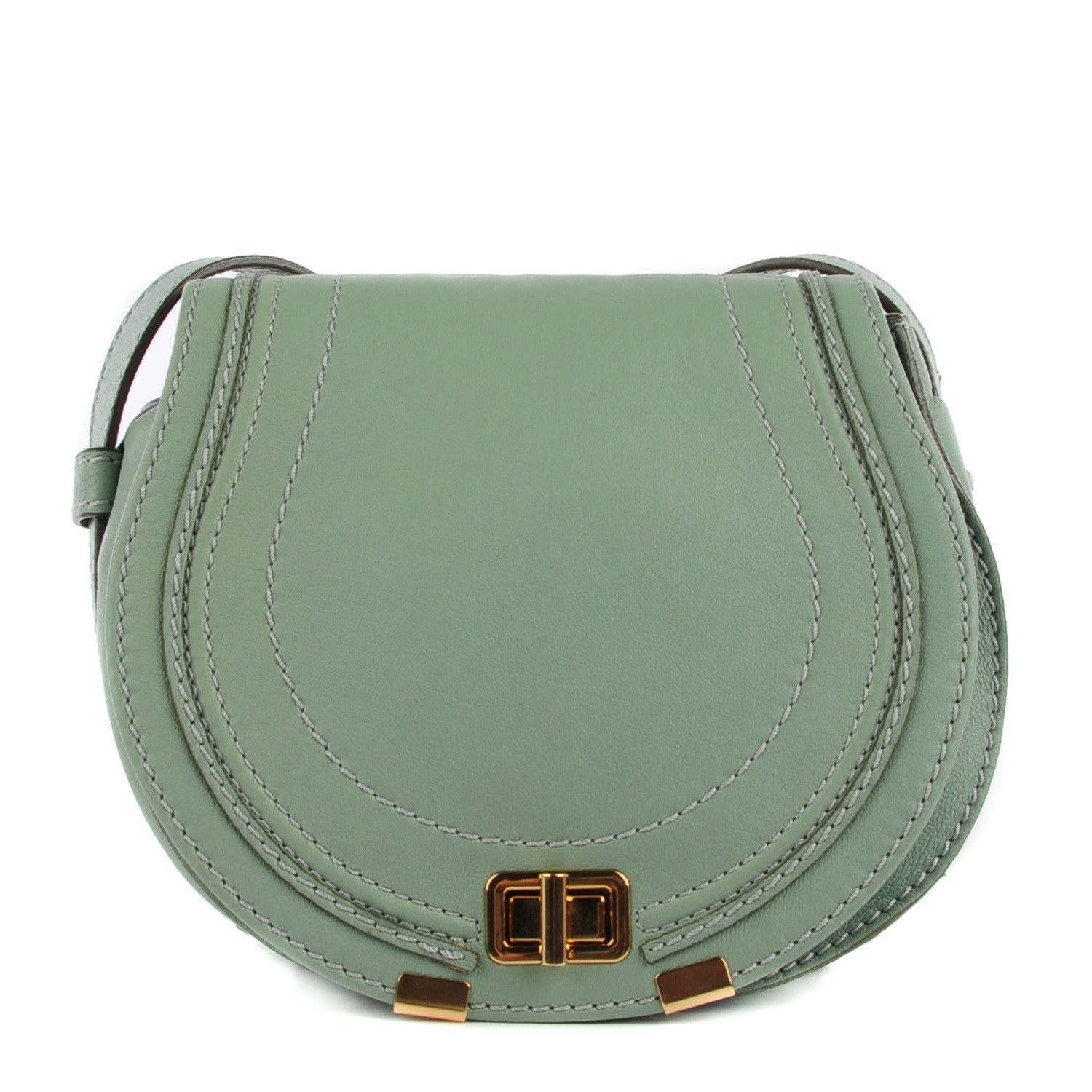 Chloe Calfskin Mini Marcie Lock Round Crossbody Bag Green 1 of 8