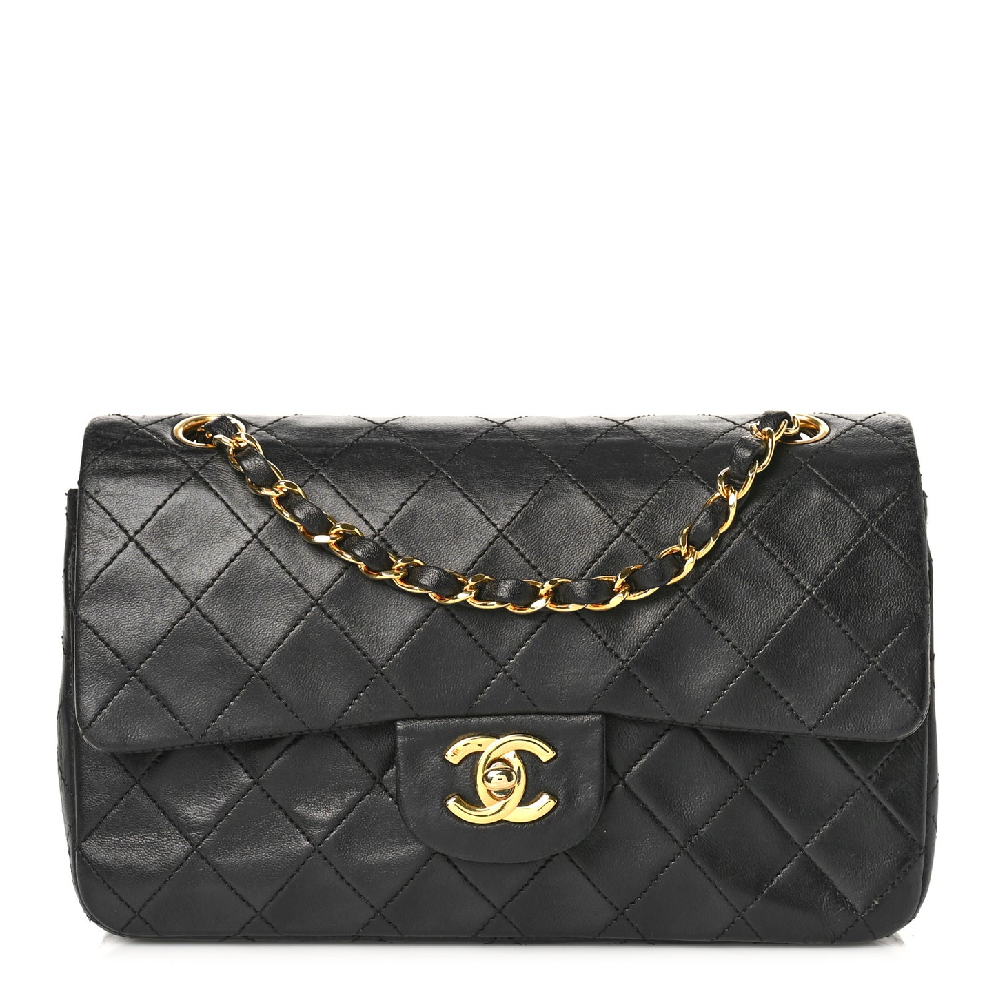 Lambskin Quilted Small Double Flap Black