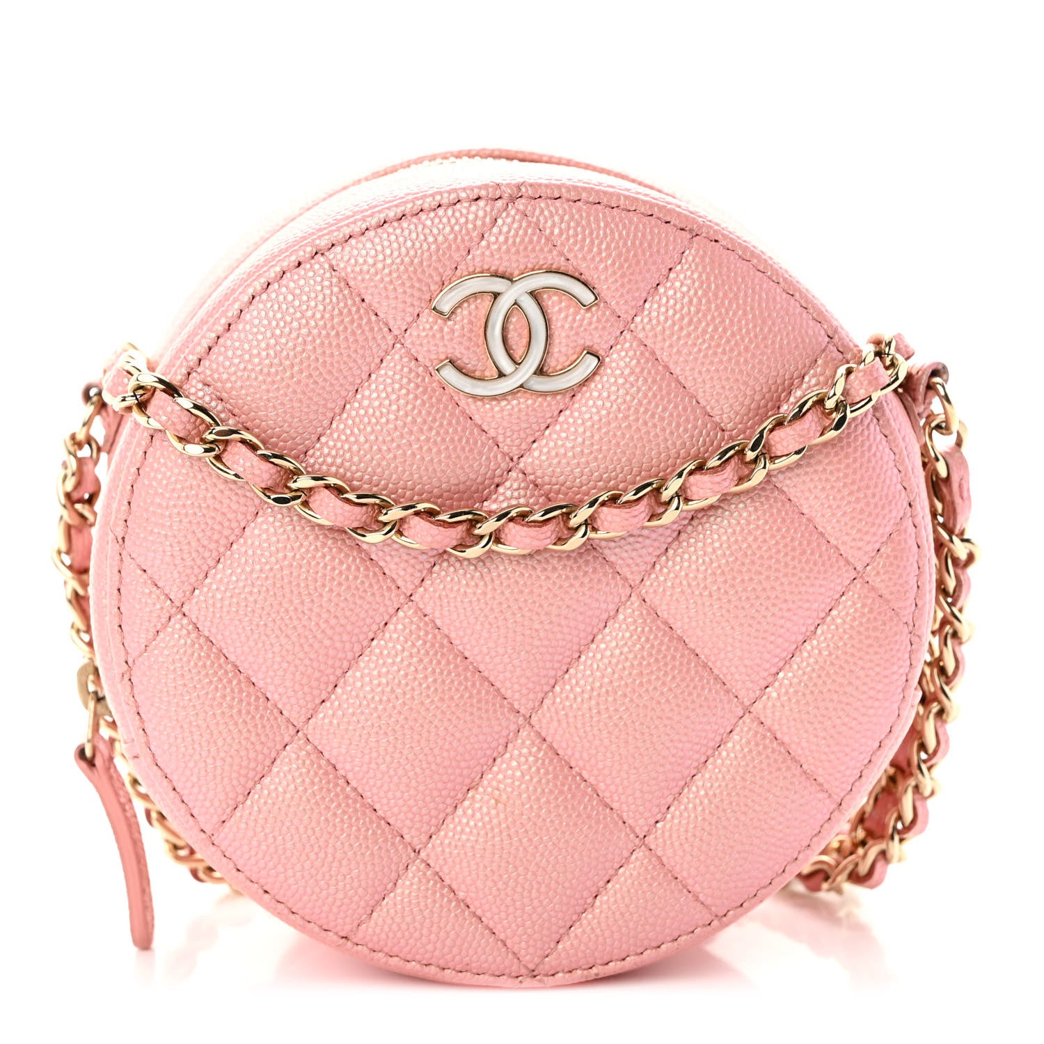 Chanel Iridescent Caviar Resin Quilted Round Clutch With Chain Pink 1 of 10