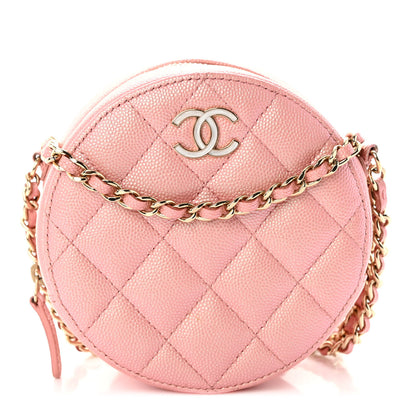 Chanel Iridescent Caviar Resin Quilted Round Clutch With Chain Pink 1 of 10