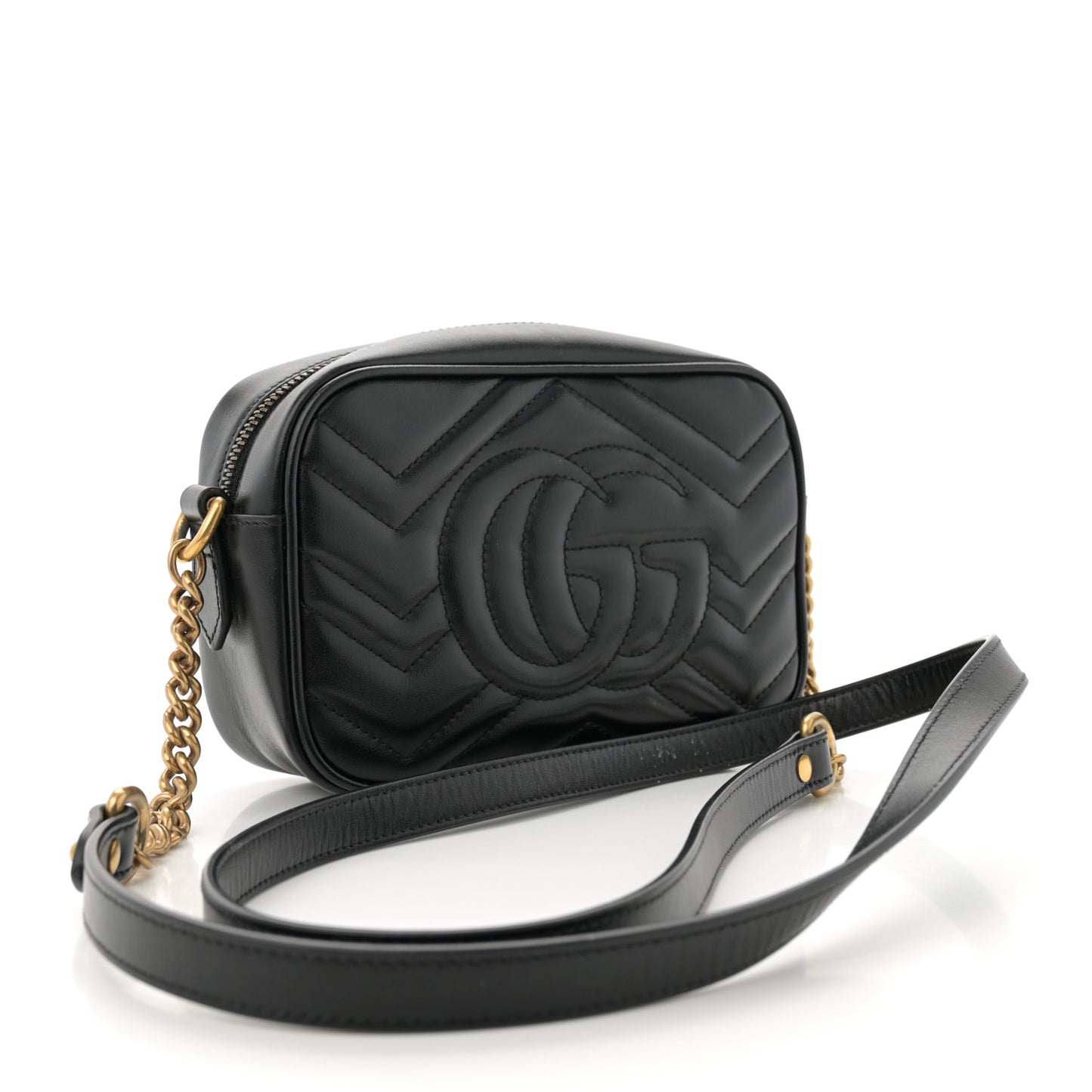 Calfskin Matelasse Mini GG Marmont Chain Shoulder Bag Black