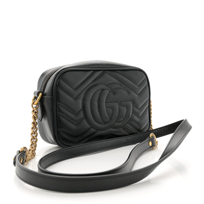 Gucci Calfskin Matelasse Mini GG Marmont Chain Shoulder Bag Black 3 of 12