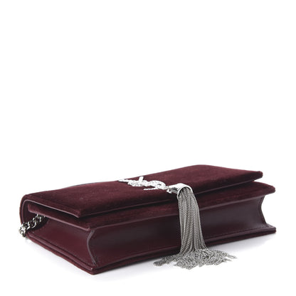 Saint Laurent Velvet Crystal Monogram Kate Tassel Shoulder Bag Burgundy 1 of 9