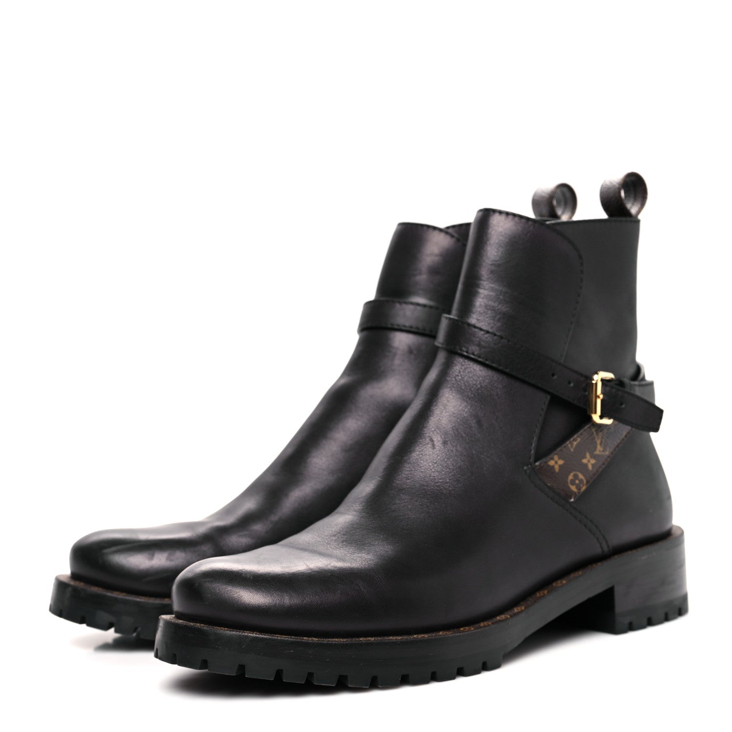 Louis Vuitton Calfskin Monogram Discovery Flat Ankle Boots 38.5 Black 3 of 8