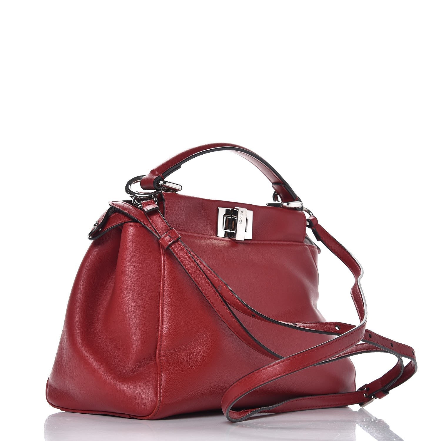 Fendi Nappa Elaphe Monster Eyes Mini Peekaboo Iconic Satchel Ruby Bois de Rose Natural 3 of 8