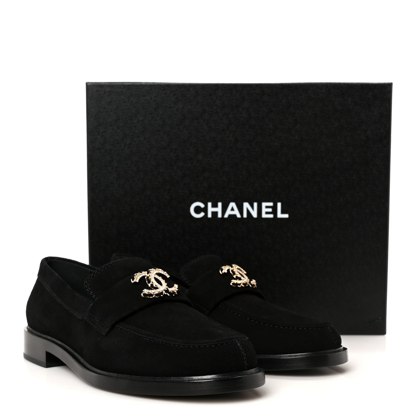 Suede Kidskin Crystal CC Loafers 38 Black