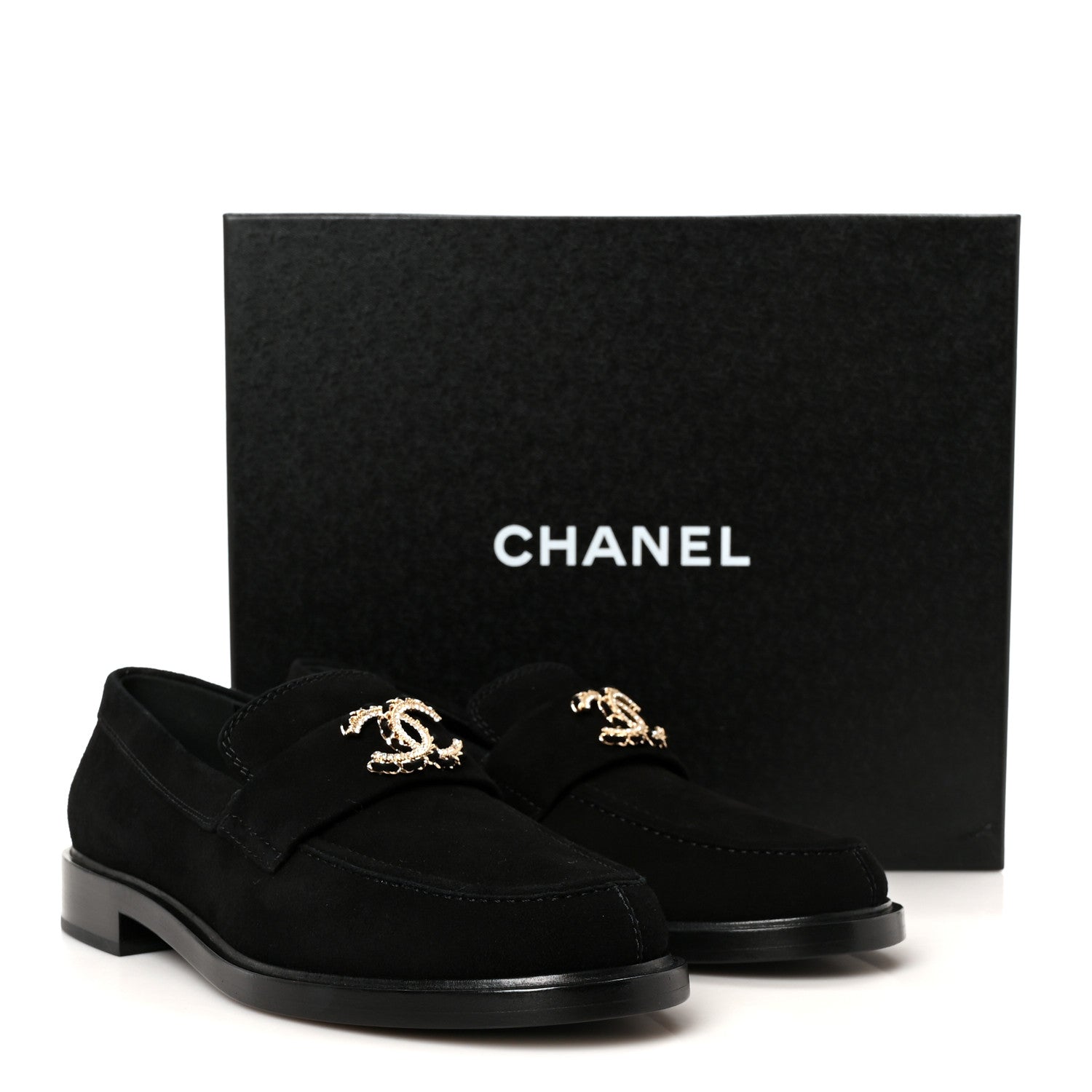 Chanel Suede Kidskin Crystal CC Loafers 38 Black 11 of 11