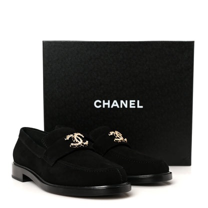 Chanel Suede Kidskin Crystal CC Loafers 38 Black 11 of 11