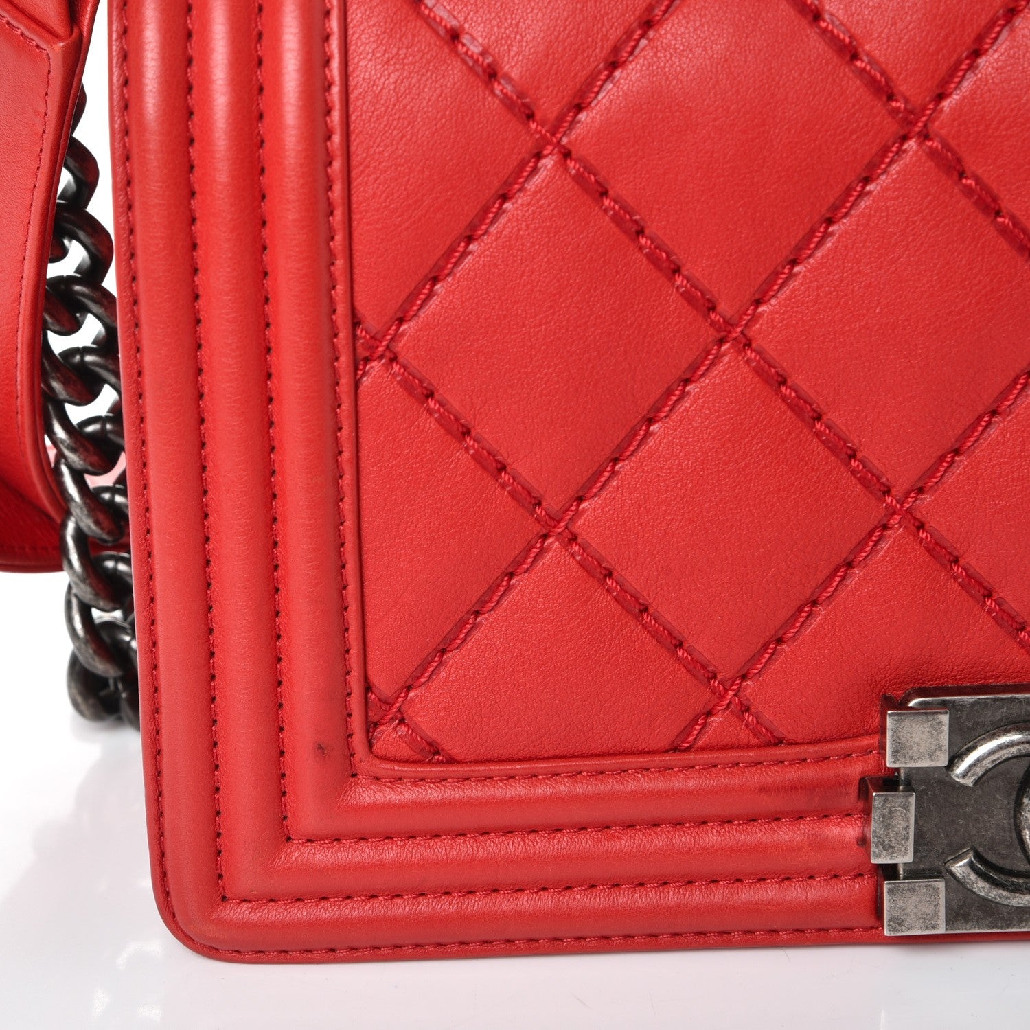 Chanel Calfskin Quilted Double Stitch Medium Boy Flap Red 9 of 9