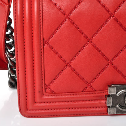 Chanel Calfskin Quilted Double Stitch Medium Boy Flap Red 9 of 9