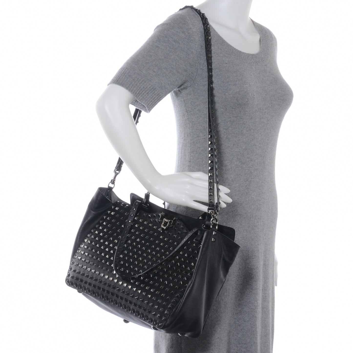 Vitello Medium Rockstud All Over Tote Black