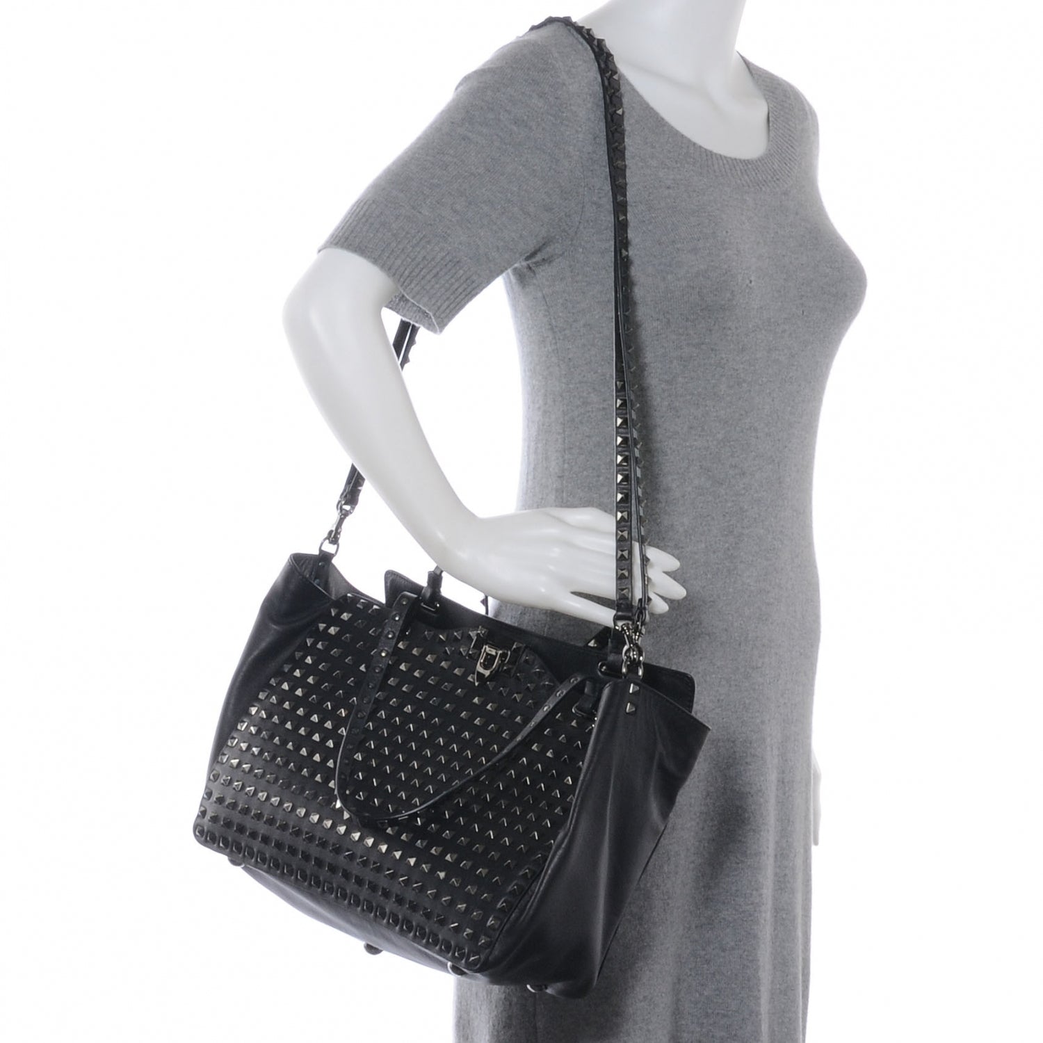 Valentino Garavani Vitello Medium Rockstud All Over Tote Black 2 of 7