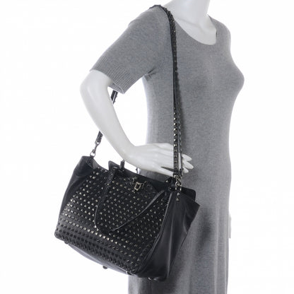 Valentino Garavani Vitello Medium Rockstud All Over Tote Black 2 of 7
