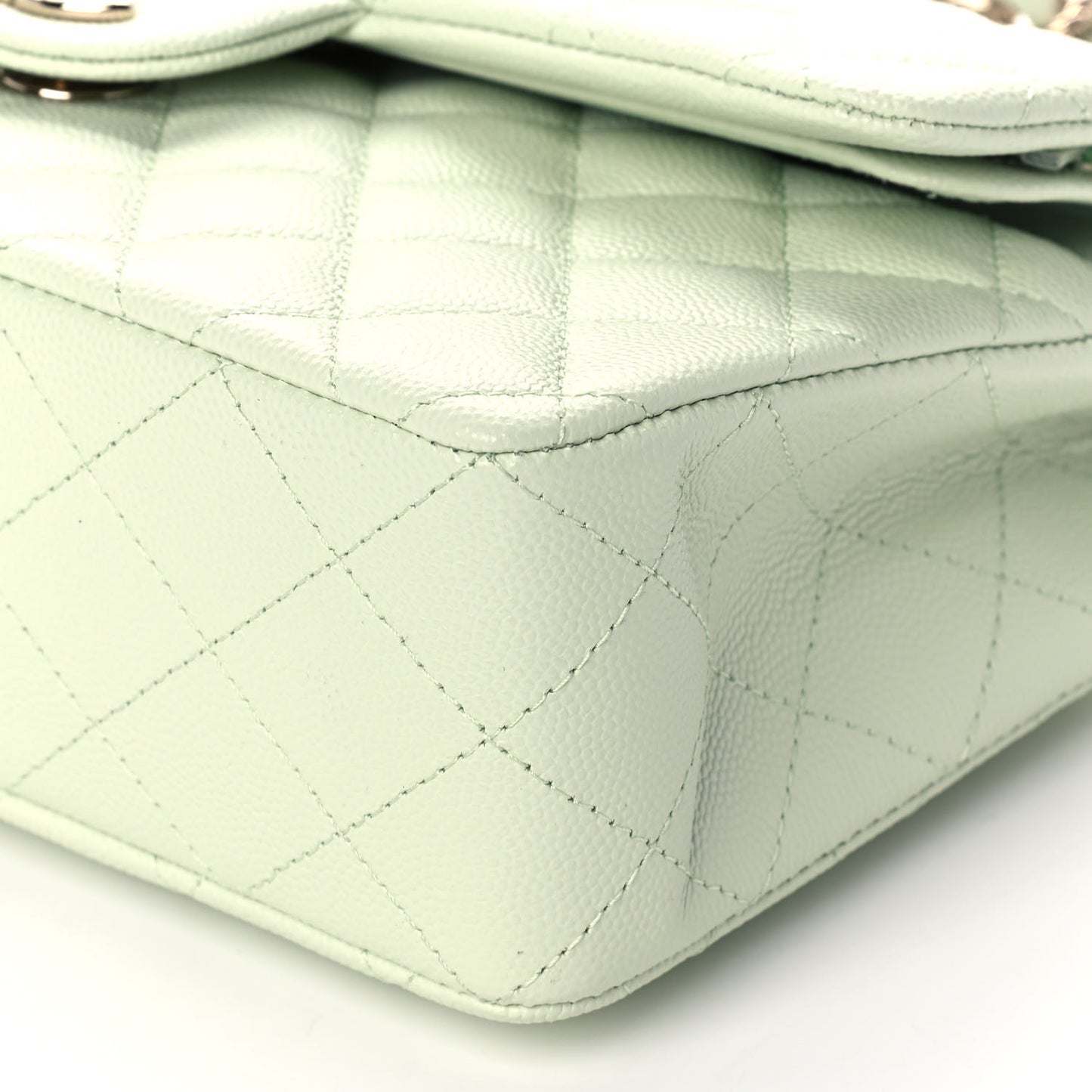 Caviar Quilted Small Double Flap Light Green