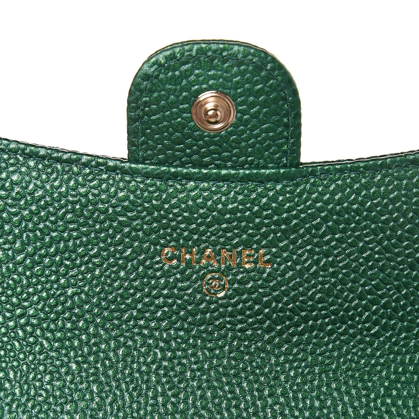 Metallic Caviar Quilted Card Holder Wallet Green