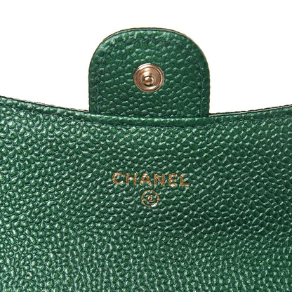 Chanel Metallic Caviar Quilted Card Holder Wallet Green 6 of 9