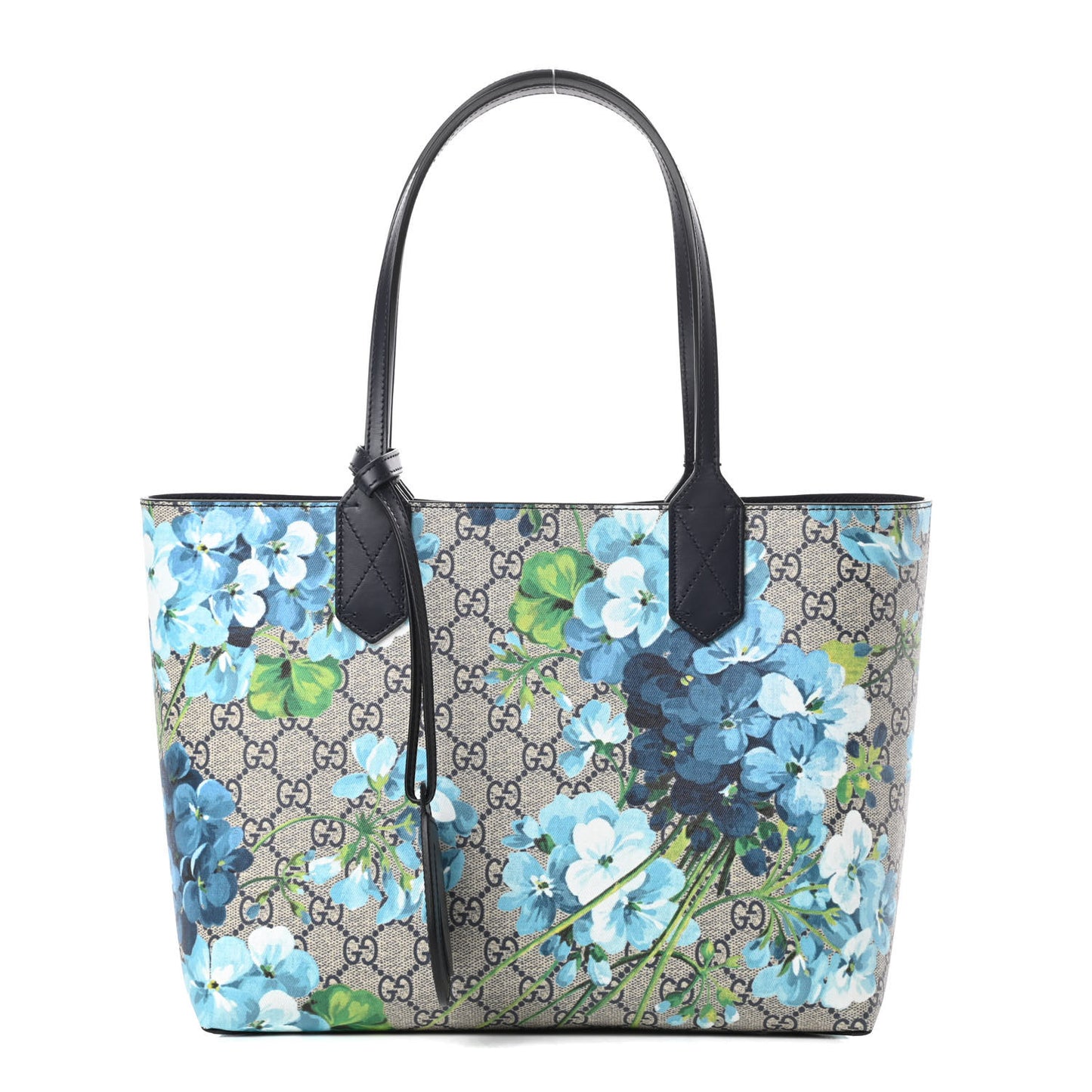 GG Supreme Monogram Blooms Small Reversible Tote Beige Blue Navy