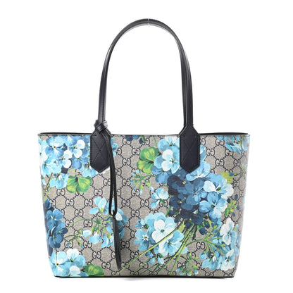 Gucci GG Supreme Monogram Blooms Small Reversible Tote Beige Blue Navy 1 of 14