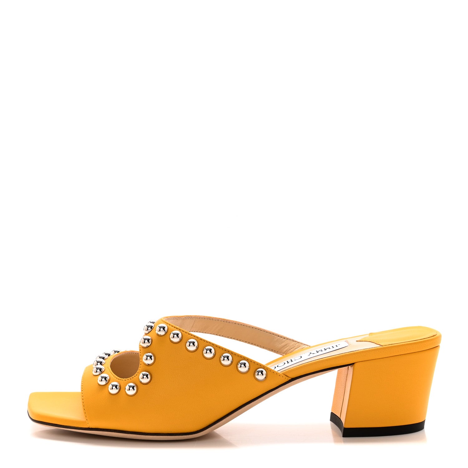 Jimmy Choo Calfskin Jacci 45 Studded Mule Sandals 41 Sun Silver 1 of 10